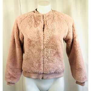Gap Kids Jacket Teddy Bear Fur Soft Dusty Pink XXL Cuffed Sleeves Zip Up